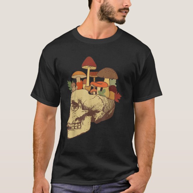 Fungus Magic Psilocybin Mushrooms Skull Face Hippi T-Shirt (Front)