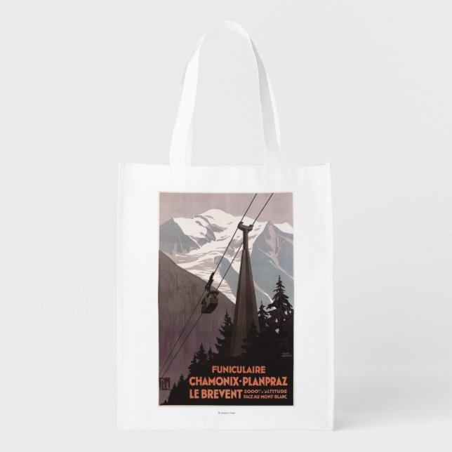 Funiculaire Le Brevent Cable Car Poster Reusable Grocery Bag (Front)