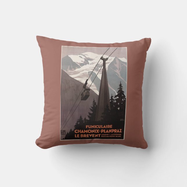 Funiculaire Le Brevent Cable Car Poster Throw Pillow (Front)