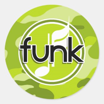 Funk; Bright Green Camo  Camouflage Classic Round Sticker by MusicPlanet at Zazzle