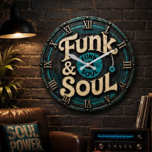 Funk & Soul Vinyl Record Vintage Retro Music Decor Large Clock