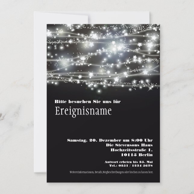 Funkelnde Sterne Partei Schwarzweiss Einladung Invitation (Front)