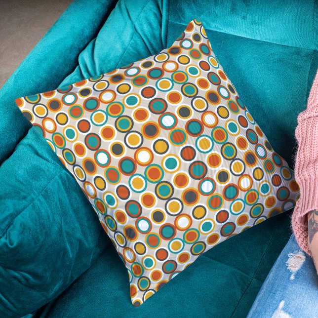 Funky 1970s Circles Retro Mid Century Pattern Throw Pillow (Creator Uploaded)