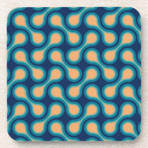 Funky 1970s Metaball Graphic Circle Barbell Blue Beverage Coaster