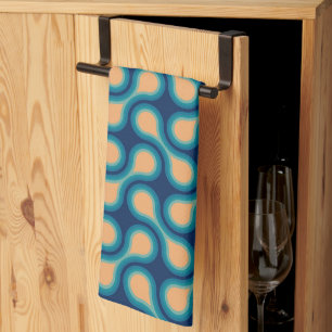 Funky 1970s Metaball Graphic Circle Barbell Blue Kitchen Towel