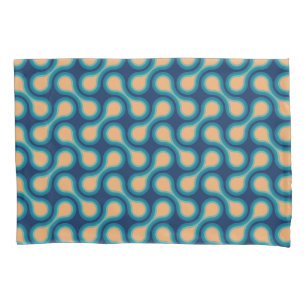 Funky 1970s Metaball Graphic Circle Barbell Blue Pillow Case