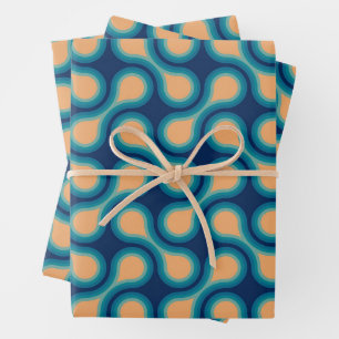 Funky 1970s Metaball Graphic Circle Barbell Blue Wrapping Paper Sheets