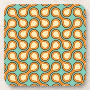 Funky 1970s Metaball Graphic Circle Barbell Orange Beverage Coaster