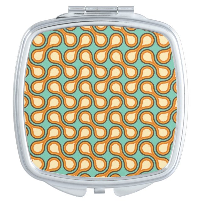 Funky 1970s Metaball Graphic Circle Barbell Orange Compact Mirror (Front)