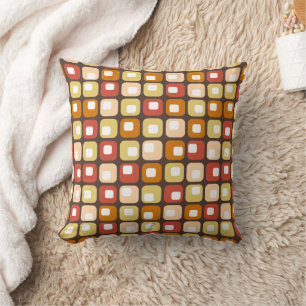 Funky 1970s Squares in Brown Orange Peach Yellow Throw Pillow
