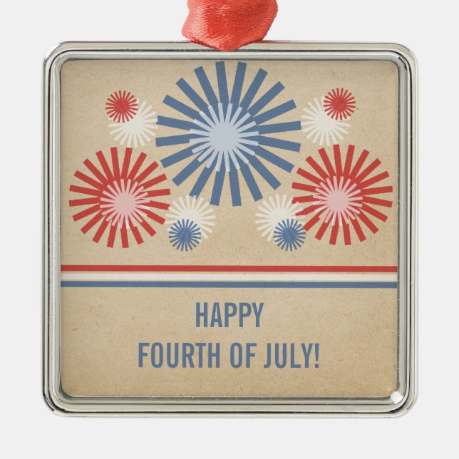 Funky 4th of July Fireworks and Stripes Ornament (Front)
