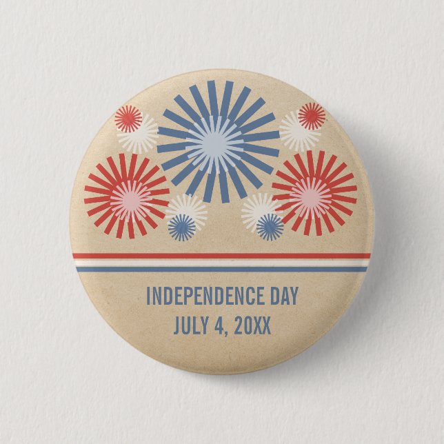 Funky 4th of July Fireworks & Stripes Button (Front)