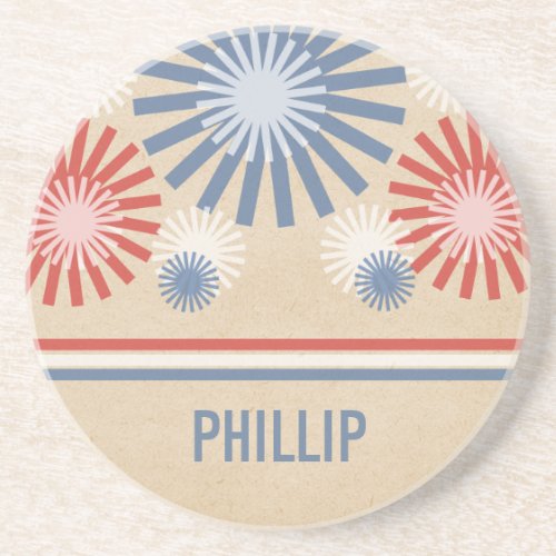 Funky 4th of July Fireworks  Stripes Coaster