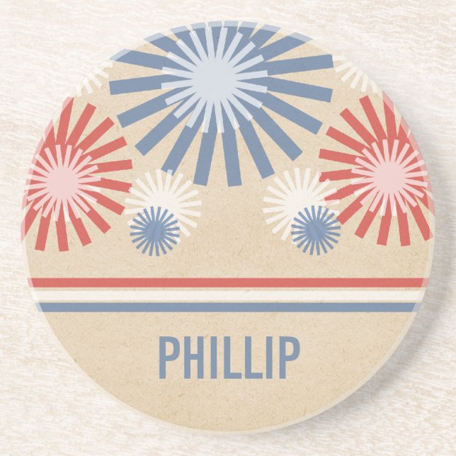 Funky 4th of July Fireworks & Stripes Coaster (Front)