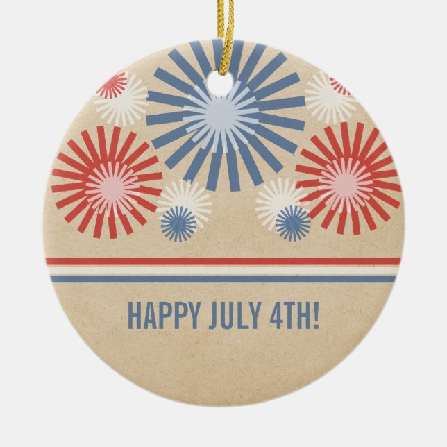 Funky 4th of July Fireworks & Stripes Ornament (Front)