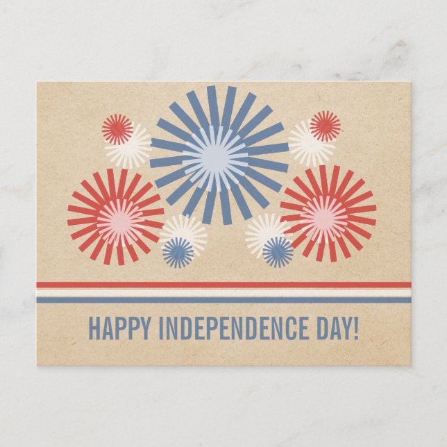 Funky 4th of July Fireworks & Stripes Postcard (Front)