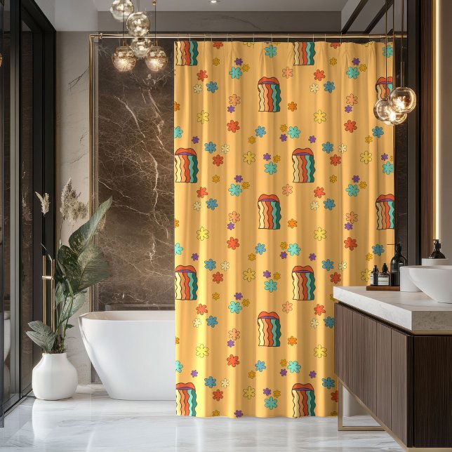 Funky 70s Curtain Colorful Pastel Bathroom Art (Funky 70s Curtain Colorful Pastel Bathroom Art)