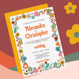 Funky 70's inspired flower power Wedding Invitation