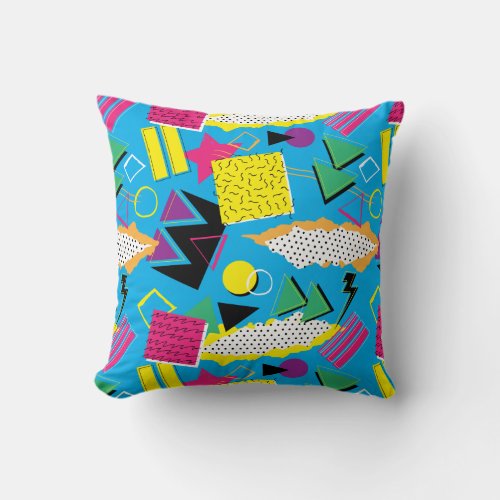 Funky 80s Memphis Style Abstract Bright Colors Throw Pillow