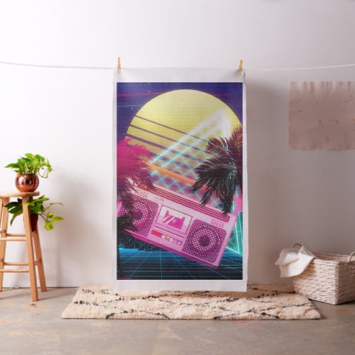 Funky 80s pink boombox with palm trees fabric