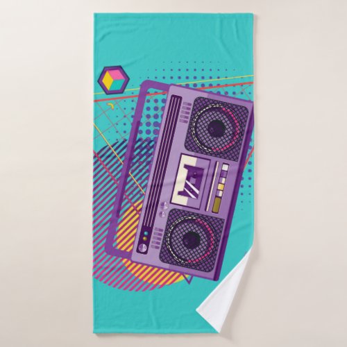 Funky 80s portable radio cassette player boombox bath towel