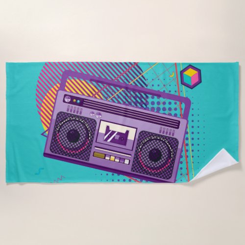 Funky 80s portable radio cassette player boombox beach towel