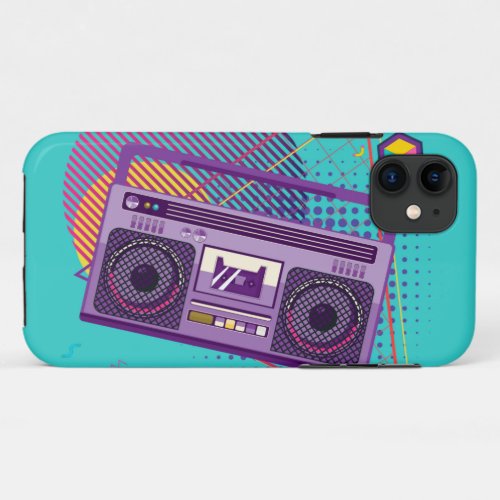 Funky 80s portable radio cassette player boombox iPhone 11 case
