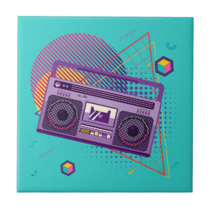 Funky 80s portable radio cassette player, boombox ceramic tile