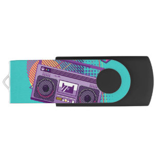 Funky 80s portable radio cassette player, boombox flash drive