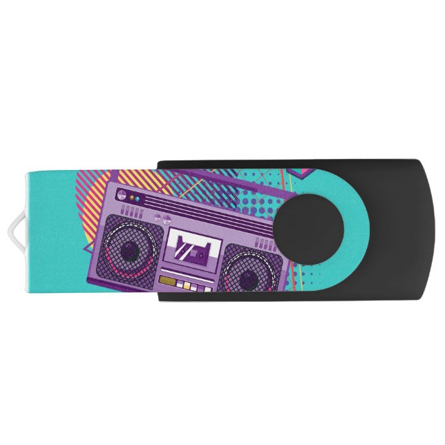 Funky 80s portable radio cassette player, boombox flash drive (Back)