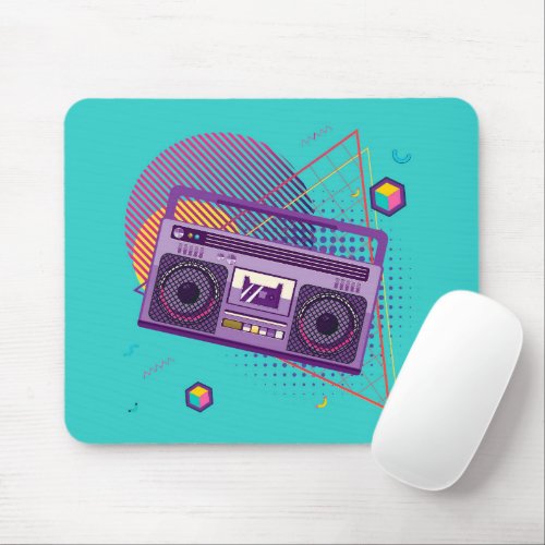 Funky 80s portable radio cassette player boombox mouse pad