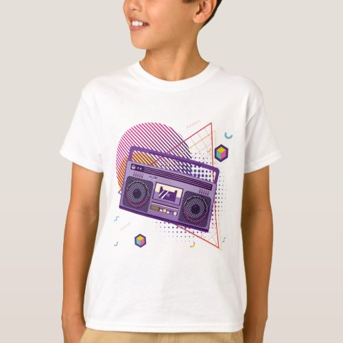 Funky 80s portable radio cassette player boombox T_Shirt