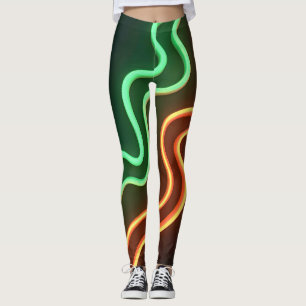 Funky 80s squiggles in neon green and orange leggings