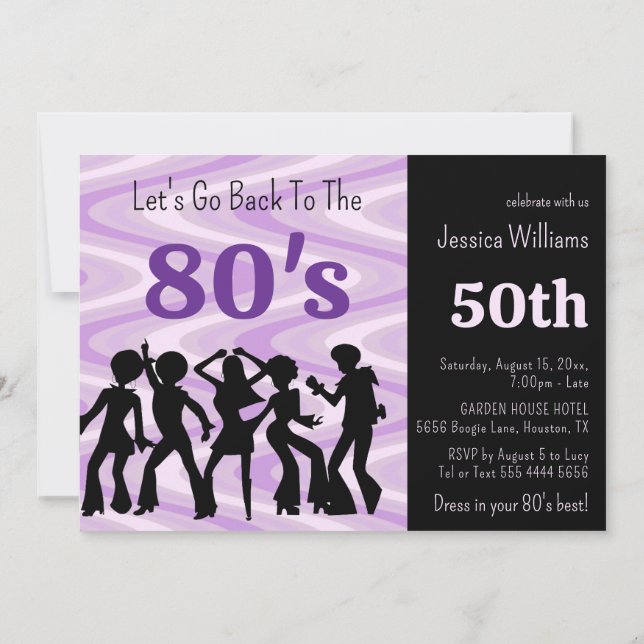 Funky 80's Theme Disco Birthday Party Invitation (Back)