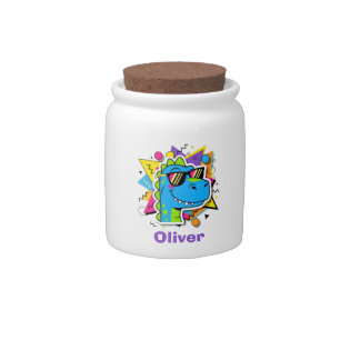 Funky 90s Dinosaur with Sunglasses Retro Geometric Candy Jar
