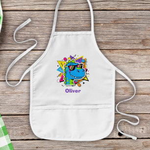 Funky 90s Dinosaur with Sunglasses Retro Geometric Kids' Apron
