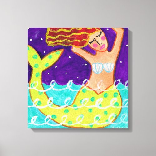 Funky Abstract Acrylic Mermaid Painting Canvas Print