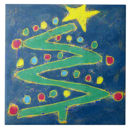 Funky Abstract Art Christmas Tree Ceramic Tile