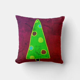 Funky Abstract Art Christmas Tree Throw Pillow