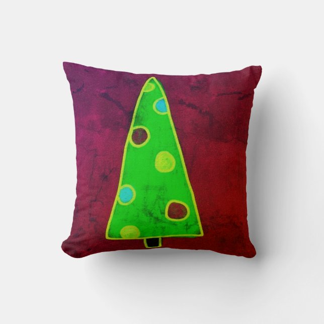 Funky Abstract Art Christmas Tree Throw Pillow (Front)