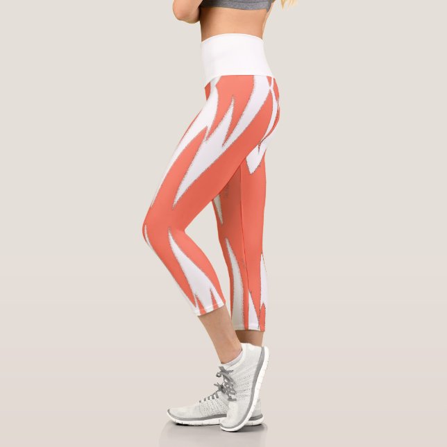 Funky Abstract Art Coral White Capri Leggings (Left)