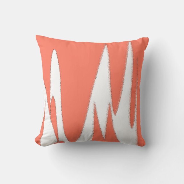 Funky Abstract Art Coral White Throw Pillow (Front)
