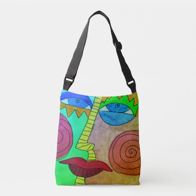 Funky Abstract Art Face Crossbody Bag (Front)
