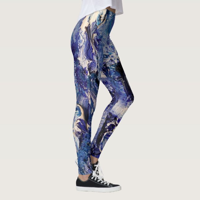Funky Abstract Art Leggings - Blue & White (Right)