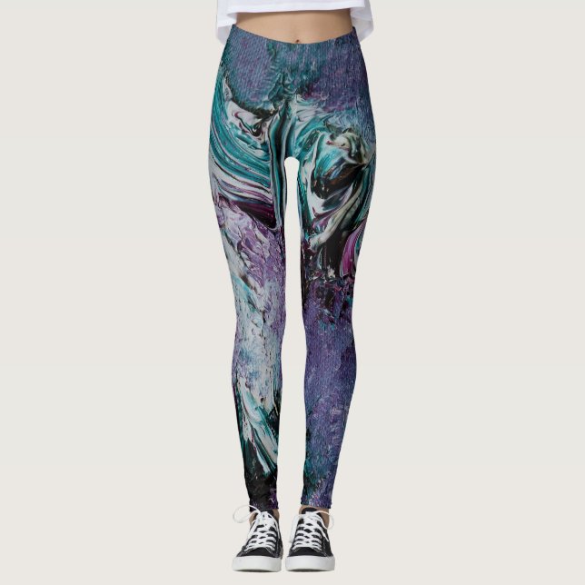 Funky Abstract Art Leggings - Purple & Green (Front)