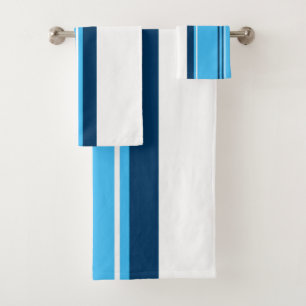 Funky Abstract Art Light Dark Blue White Bath Towel Set