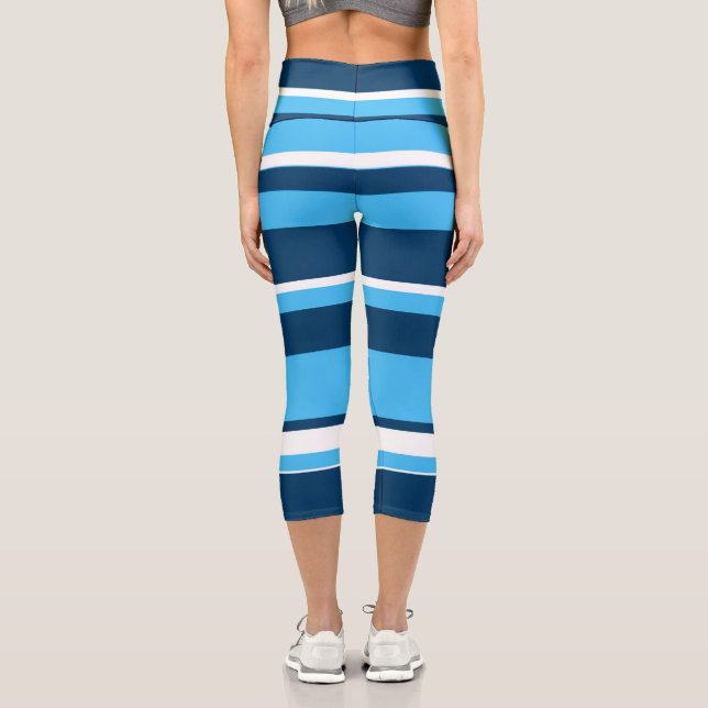 Funky Abstract Art Light Dark Blue White Capri Leggings (Back)