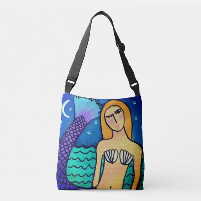 Funky Abstract Art Mermaid Crossbody Bag (Front)