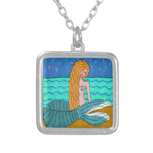 Funky Abstract Art Mermaid Silver Plated Necklace