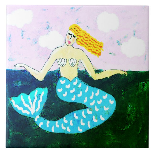 Funky Abstract Art Mermaid Tile (Front)